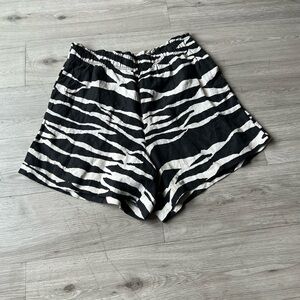 H&M Zebra Print Safari Linen Blend Shorts Sz Medium